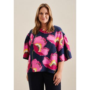 Seidensticker Dames Shirt - Fashion Blouse - Regular Fit - Ronde Hals - Korte Mouw - 100% Linnen, Donkerblauw, 52 NL