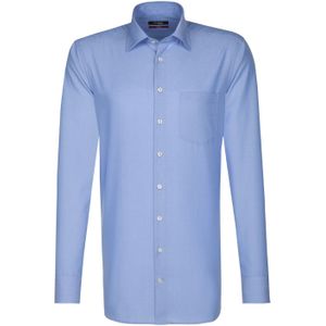 Seidensticker regular fit overhemd - blauw fil a fil - Strijkvrij - Boordmaat: 49