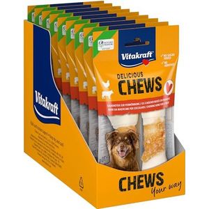 Vitakraft Delicious Chews, Hondenkluiven, Kauwknopen van runderhuid omwikkeld met kippenvlees, Om je bezig te houden, Zonder toegevoegde suiker (9x 70g)