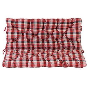 Ambientehome 2-zits tuinbank Hanko met gewatteerd laag rugkussen van katoen, ca. 120 x 98 x 8 cm Nordic geruit rood - zacht, comfortabel & extra dik