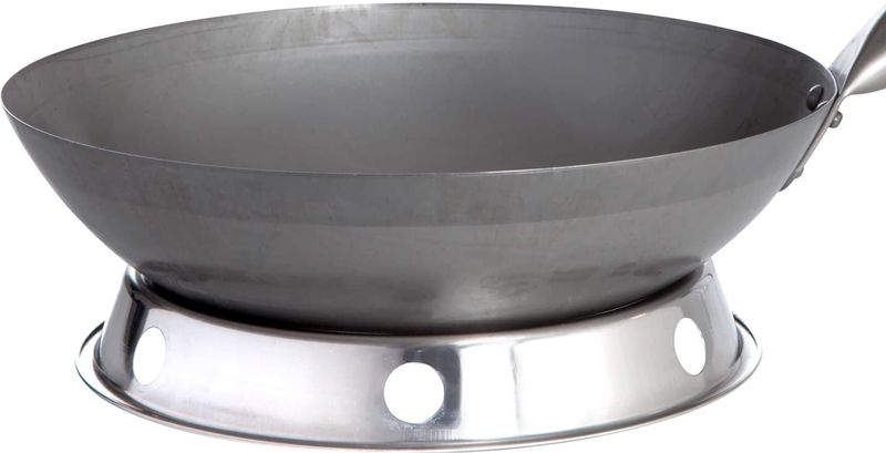 Allgrill Stahl-Wok ø 30 cm mit Holzgriff chinesische Wokpfanne runder Boden mit Edelstahl-Wokring