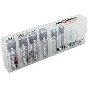 ANSMANN Premium accubox voor 4 Mignon AA of Micro AAA batterijen en batterijen – bewaardoos ter bescherming en transport, 8-delige accubox., 1 Stuk, transparant