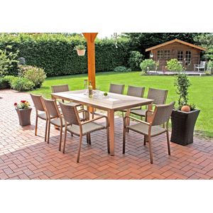 Harms Tischgruppe FLORENCE 9 tlg. / 1x Tisch 305266 / 8x Stapelstuhl 305267 / champagner
