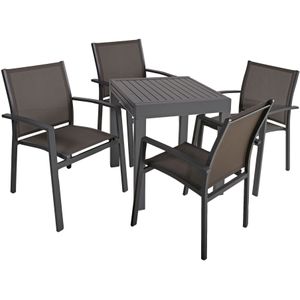 5tlg. Alu Tischgruppe Set Garten Sitzgruppe Tisch Stuhl Stühle Sessel Holz Optik