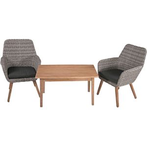 Garden Pleasure Sitzgruppe RAPALLO/PUEBLO dunkelgrau, grau Kunststoff, Holz, 3-teilig