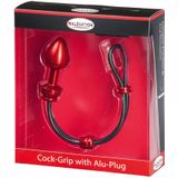 Malesation Cock-Grip Aluminium Anaal plug met cockring - rood - small