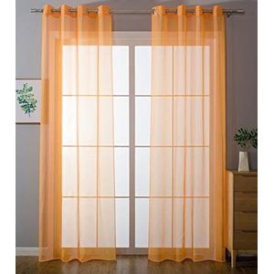 203322, set van 2 gordijnen met ogen, transparant, voor de woonkamer, voile, loodband, H x B 225 x 140 cm, oranje