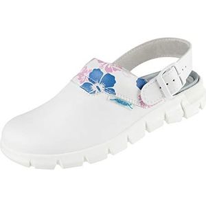 Abeba Clog 7320 - Dynamic glad leer, wit met bloemenpatroon, gecertificeerd, 41