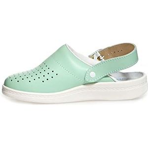 Abeba Unisex Clog 7090 - het origineel, glad leer, 42 EU, Mehrfarbig (Mint, Weiß), 1