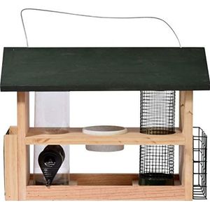 dobar 11518FSC grote voederzuil ""7-in-1"" - vogelvoederstation hout - vogelvoederdispenser om op te hangen - multifunctioneel vogelhuis - voederplaats voor wilde vogels - 39 x 19 x 29 cm - groen