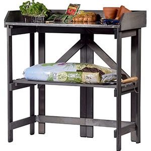 dobar® Inklapbare plantentafel, tuintafel, massief hout, opvouwbare ompottafel met zinkplaat, bloementafel voor tuin/terras/balkon, 85 x 44 x 89 cm, antraciet