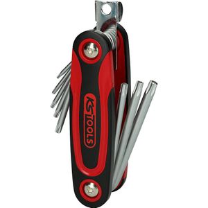 KS Tools Hoekstiftsleutel in inklapbare houder, Torx met boring aan de kopzijde, 8 delen