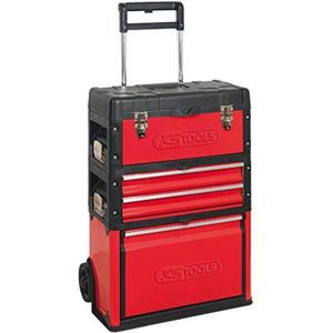 KS Tools 850.0340 – mobiele werkplaatswagen van 2 materialen – gereedschapswagen met 2 uitgeruste laden en 1 afneembare gereedschapskist – hangslot – 2 robuuste wielen – maximale belasting 75 kg