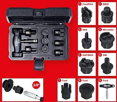 KS TOOLS 3/8" Öldienst-Spezialprofil-Satz für Kunststoff-Ölablassschrauben, 9-tlg - 150.1040