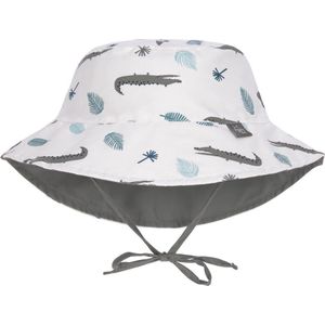 Lässig - Omkeerbare UV Bucket hoed voor baby's - Krokodil - Wit - maat 3-6M (43-45CM)