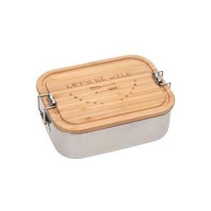 LÄSSIG 1210059987 Let's be wild lunchbox voor kinderen, roestvrij staal en bamboe, ontbijtbox, duurzaam, kleuterschool, school,1 stuk (pak van 1),ZILVER
