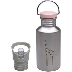 LÄSSIG Drinkfles voor kinderen, roestvrij staal, incl. sportbeker, 500 ml, lekvrij/fles roestvrij staal, safari giraffe