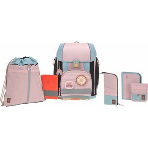 LÄSSIG 7-delige schooltassenset kinder/schoolset Boxy Unique, roze/blauw/zwart, Eén maat, Casual