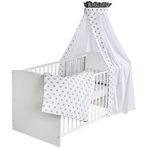 Schardt - Baby compleet bed 70x140cm - Classic White Big Stars Grey - 3-delig incl. matras, hemelstang en textielset