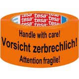 1x Tesa waarschuwingstape oranje 5,5cm x 66m - Verpakkingsmateriaal - Verpakkingstape - Breekbaar tape - Waarschuwingstape/signalisatietape - Oranje tape/plakband met waarschuwingstekst