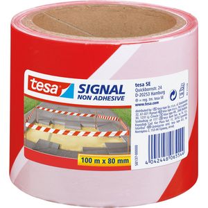 tesa® Signaalafsluitband - waarschuwingstape voor afsluiting, markering en afbakening van gevaarlijke gebieden - niet-klevend - rood-wit, 100 m x 80 mm