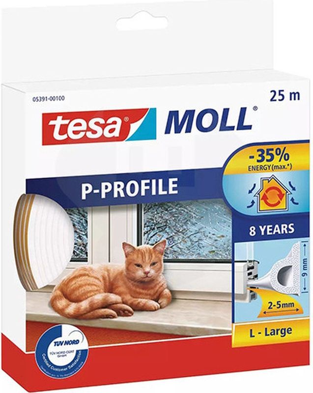 Tesa Moll Tochtstrip P-Profile Large 25M Wit