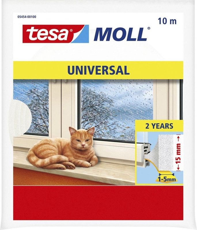 1x Tesa zelfklevende tochtstrip wit 10 mtr x 15 mm - Huis isolatie - Tochtstroken voor raam/deur- Geluiddempende stroken