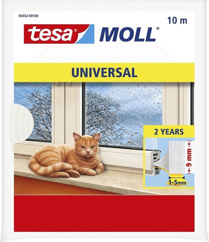 Tesa Tochtstrip - zelfklevend - wit - 10 mtr x 9 mm - Tochtstroken