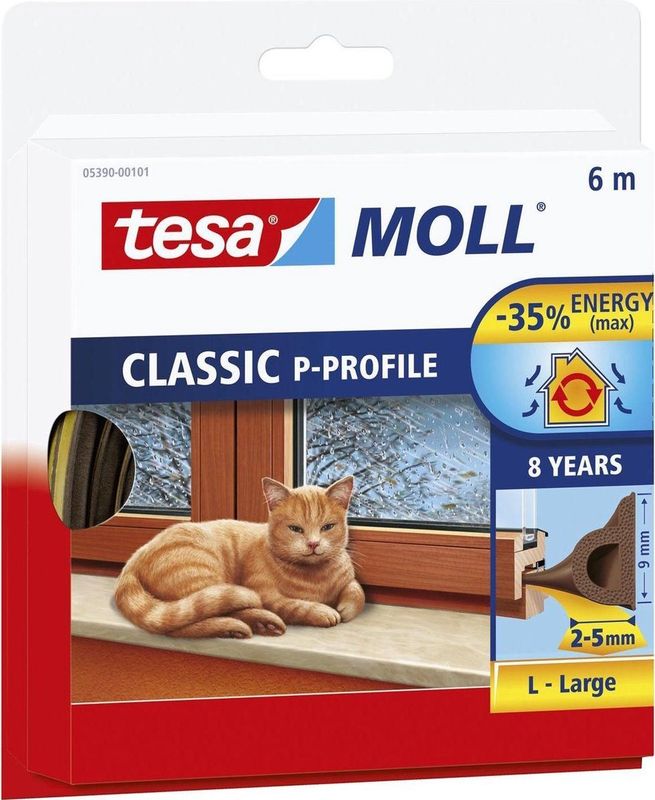 tesamoll P Profiel - Tochtstrip - Bruin - Rubber - Zelfklevend - 6 m x 9 mm