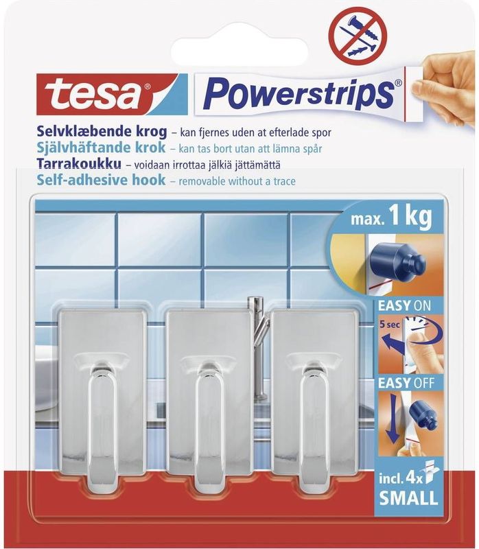 Tesa Powerstrips Haken Classic Small - Chroom - 3 Stuks
