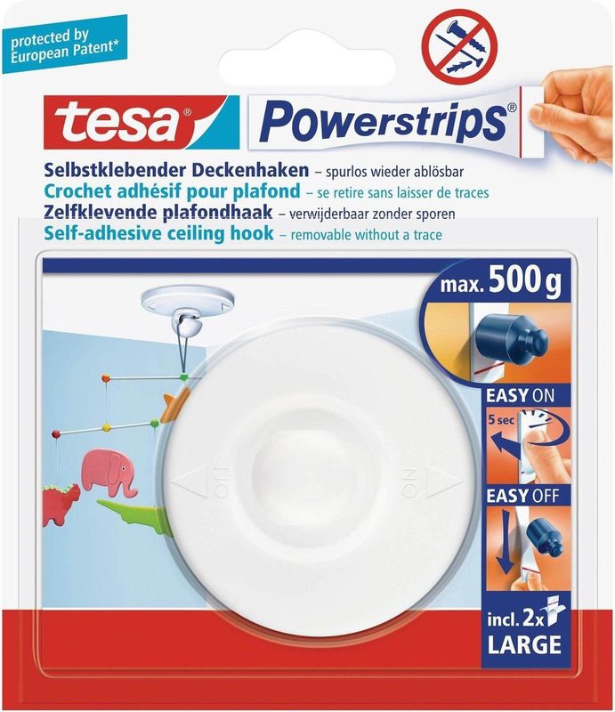 Tesa - Powerstrips Plafondhaak - Wit - 500gr Draagkracht