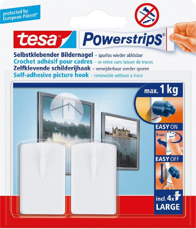 tesa - Powerstrips - Schilderijhaken - Wit - Draagkracht tot 1 kg