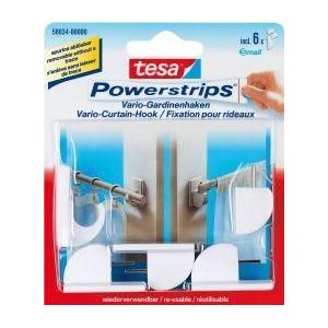 4x stuks Tesa gordijnrailhaken Powerstrips - Ophanghaken/ophanghaakjes - gordijnrails/gordijnroede ophangen