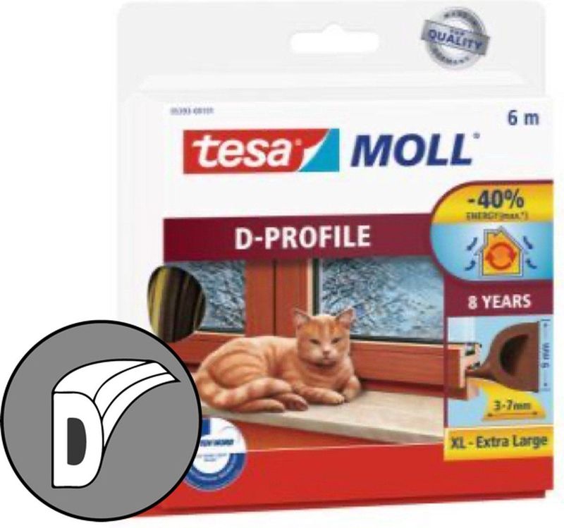 Tesamoll - D Profiel - Tochtstrip - Wit - Rubber - Zelfklevend