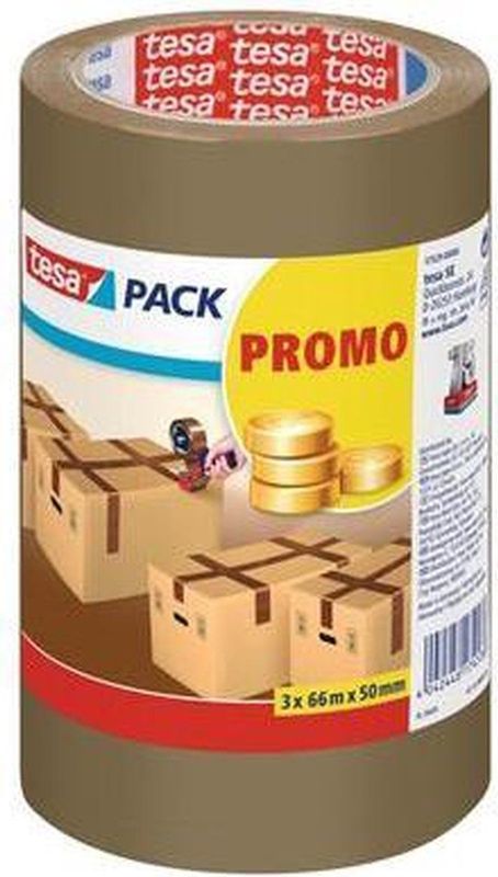 Tesa tape Promo Pack bruin 66 m x 50 mm - 3 stuks