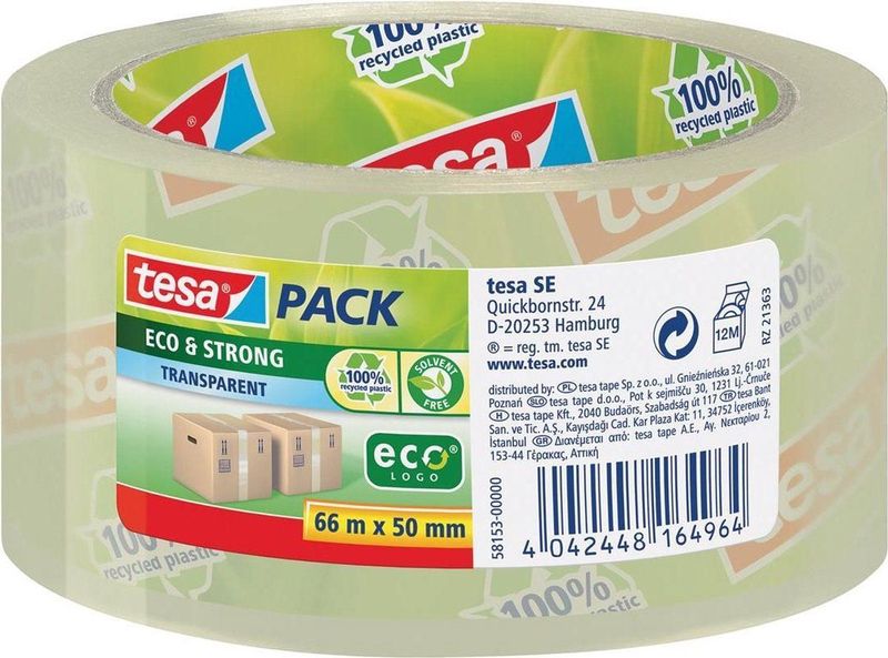 TESA pack® Eco & Strong, transparent, 66m:50mm, 58153-00000-00