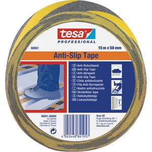 tesa Anti-slip 60950 DIN 51130 - antislipband met anti-slip effect voor veilig lopen in riskante werkgebieden - voor binnen en buiten - zwart-geel - elk 15 m x 5 cm | 3-pack