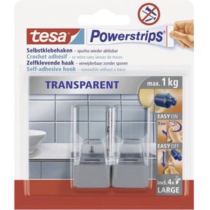 tesa POWERSTRIPS® Zelfklevende haak Large Transparant, Chroom Inhoud: 2 stuk(s)