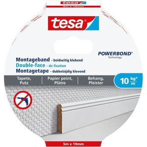 Tesa Montagetape Dubbelzijdig Voor Behang & Pleisterwerk 10 Kg/M - 5 M X 19 Mm.