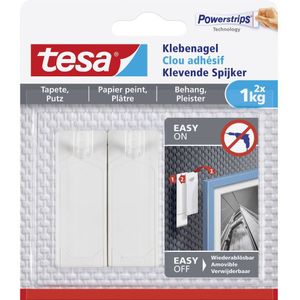 Tesa Klevende spijker voor behang en pleisterwerk | draagkracht 1 kg | blister van 2 stuks