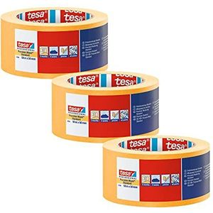 tesa Precisieklep, 4344, standaard, verpakking van 3 stuks, professionele schilderskap, met dunne papierdrager, voor nauwkeurig afplakken en afdekken, oranje, elk 50 m x 50 mm
