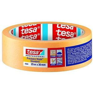 tesa Precisieklepp 4344 Standaard - 6 stuks - professionele schilderskape met dunne papierdrager - voor nauwkeurig afplakken en afdekken - oranje - elk 50 m x 25 mm