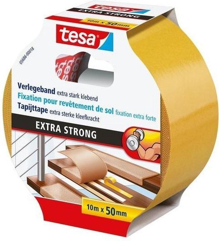 tesa - EXTRA STRONG Bevestigingstape - Oranje - 10 m x 50 mm - 1 stuk