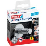 tesa Powerbutton Universal Haak, Large - Zelfklevende haakjes - Handdoekhaak, ophanghaakje - Draagkracht plakhaakje tot 8 kg - Verchroomd, rond