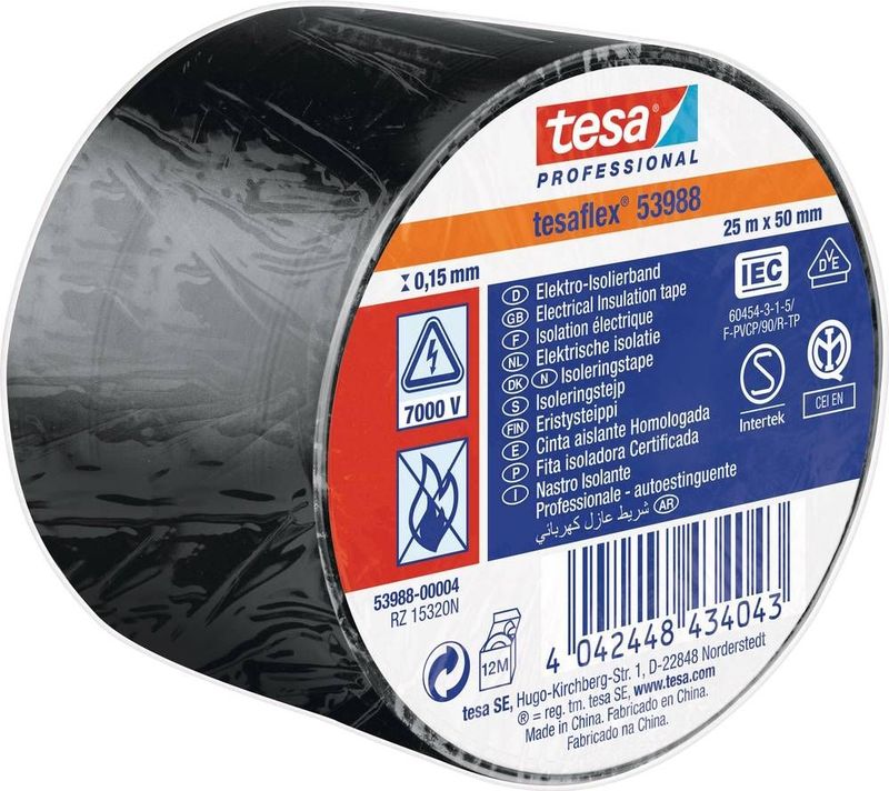 tesa 53988-00004-00 Isolatietape tesa Professional Zwart (l x b) 25 m x 50 mm 1 stuk(s)