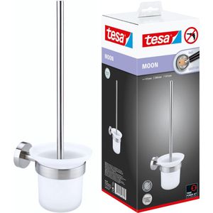 tesa® Moon toiletborstel, roestvrijstalen look, zelfklevend, 145 mm x 112 mm x 379 mm