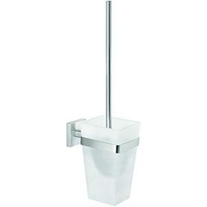 tesa® Exxclusiv toiletborstelset, zelfklevend, roestvrijstalen look, verfijnd ontwerp, 137 mm x 97 mm x 160 mm