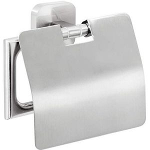 tesa® Esteetic toiletrolhouder met klep, zelfklevend, roestvrij staal, 135 mm x 132 mm x 48 mm