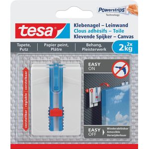 Klevende spijker tesa canvas behang 2kg wit | Blister a 2 stuk