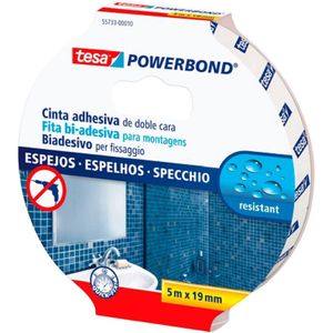 tesa Powerbond Spiegeltape, dubbelzijdig plakband, vochtbestendig, ideaal voor douches en badkamers, 5 m x 19 mm